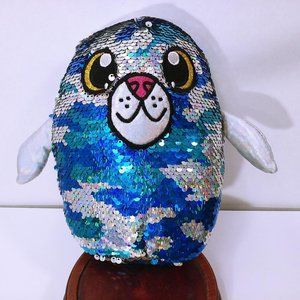 Shimmeez Jenni the Seal 8" Flip Sequins Plush Pal Toy Squishy Animal Silver Blue